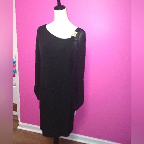 Ivanka Trump ladies elegant black split sleeve midi dress (Size 10) - Picture 2 of 7